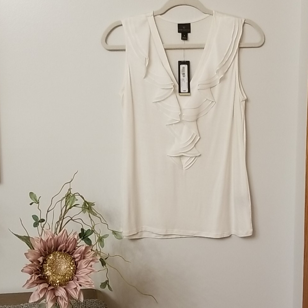 Worthington sleeveless v neck ruffle blouse NWT